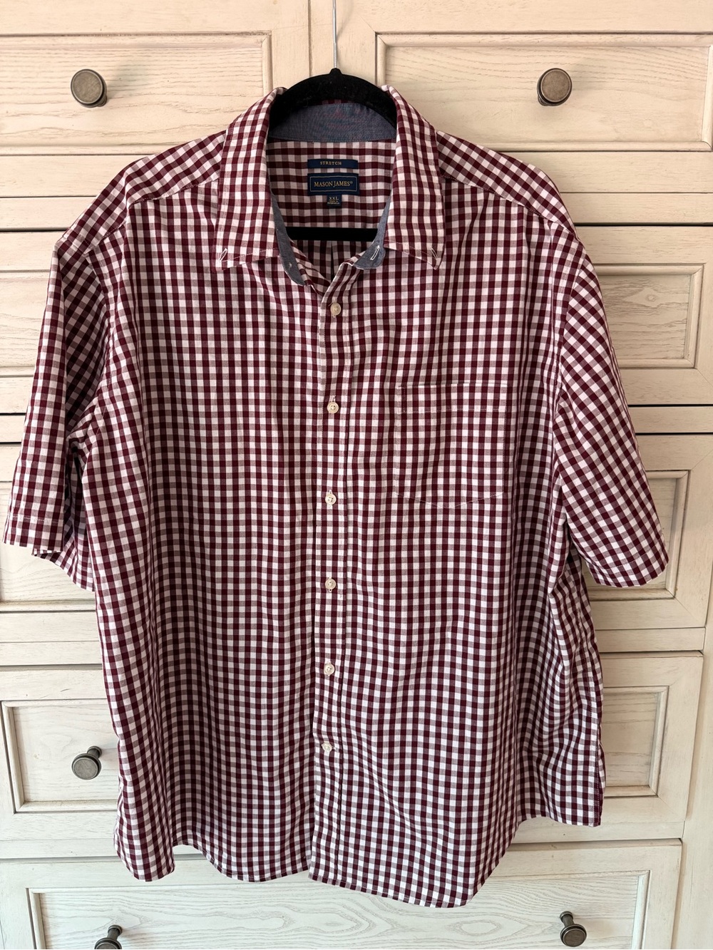 Mason James XXL Burgundy and White Gingham Short Sleeve Casual Button-Down Shirt
